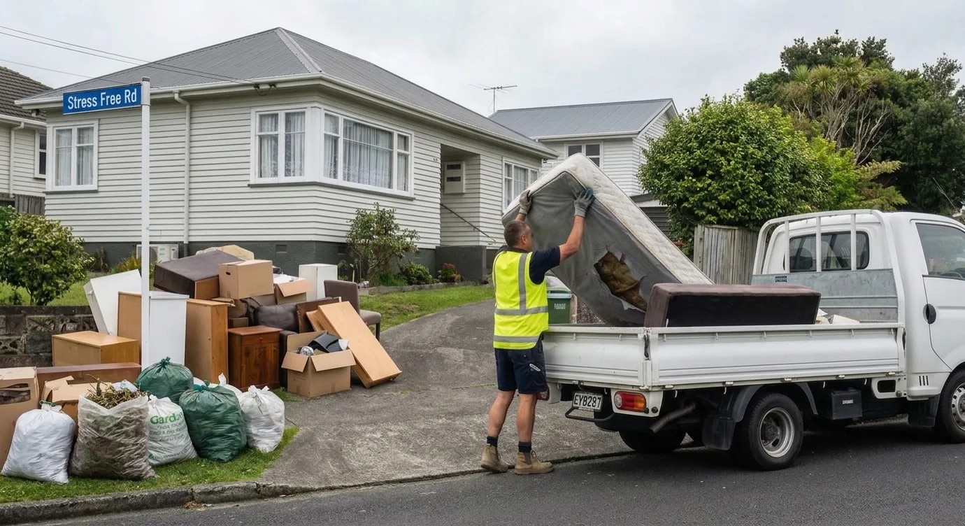 J-Tip It crew loading rubbish into the truck on an Auckland job